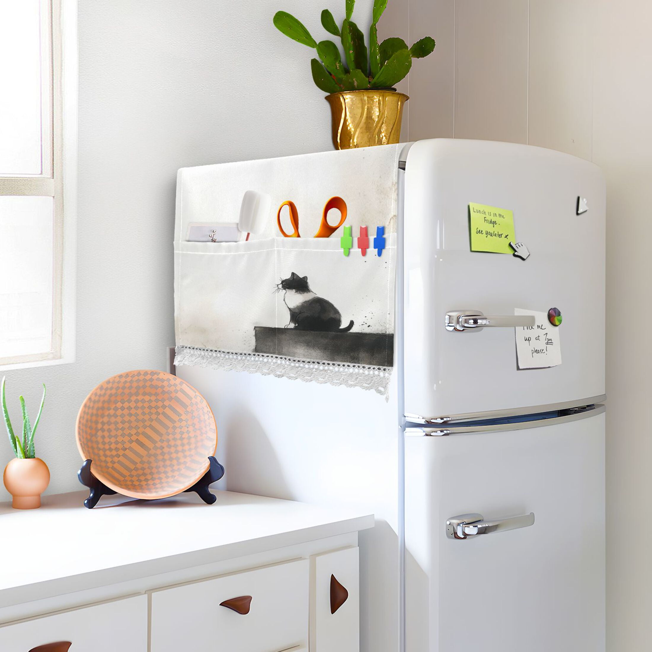 Cow CatWasher and Dryer Covers Dust-Proof and Oil Resistant Fridge Cover with 4 Storage Pockets Washing Machine Top Cover for Laundry Kitchen Home 51.2 x 22 In