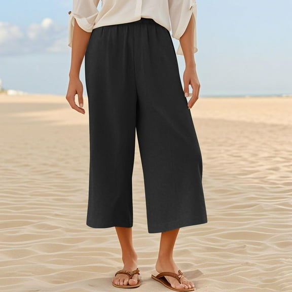 Ndbuld Women's Cargo Capris Pants Fashion Womens Casual Solid Color Loose Pants Capris with Pocket BlackM