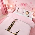 thumbnail image 3 of meiyoeat Pink Ribbon Bowknot Bedding,Leopard Animal Print Alphabet Letter L Duvet Cover Full For Girl,Pink Reversible,3-Piece,1 Duvet Cover and 2 Pillowcases, 3 of 6