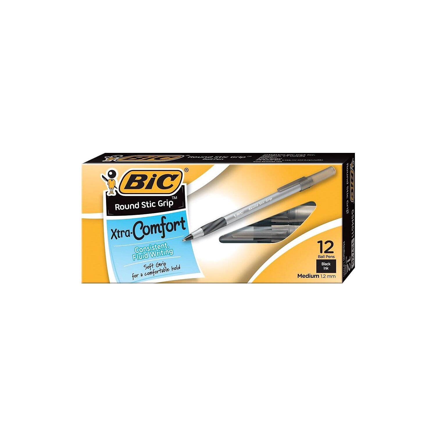 BIC Ultra Round Stic Grip Xtra Comfort Ballpoint GSMG11BLKCT
