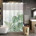 thumbnail image 5 of No Hook Shower Curtains with Snap-in Liner Set, Summer Botanical Waterproof Hotel Style Bathroom Shower Curtain, Green Palm Leaves Tropical Plant Breathable Mesh Top Window Bath Curtains 72''x84'', 5 of 9