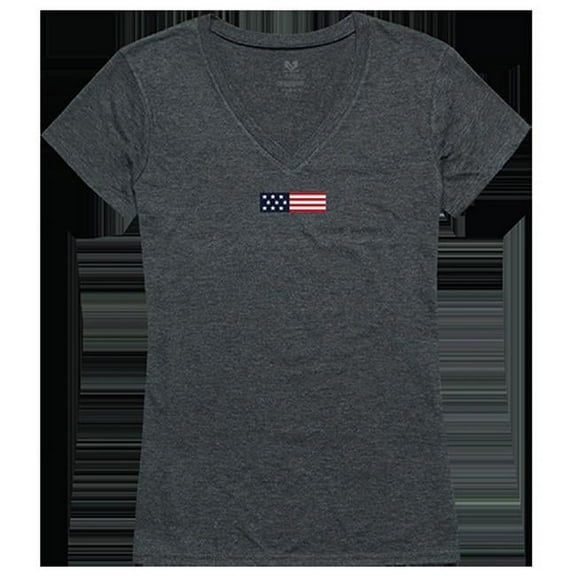 Rapid Dominance  US Flag 1 Graphic V-Neck T-Shirts, Heather Charcoal - Small