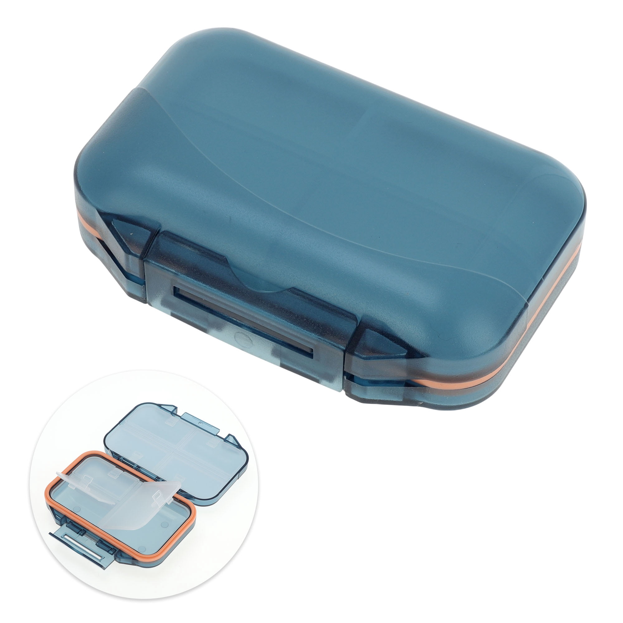 Unique Bargains 7 Grids Double Layers Portable Pill Box 1 Pc Blue, Orange