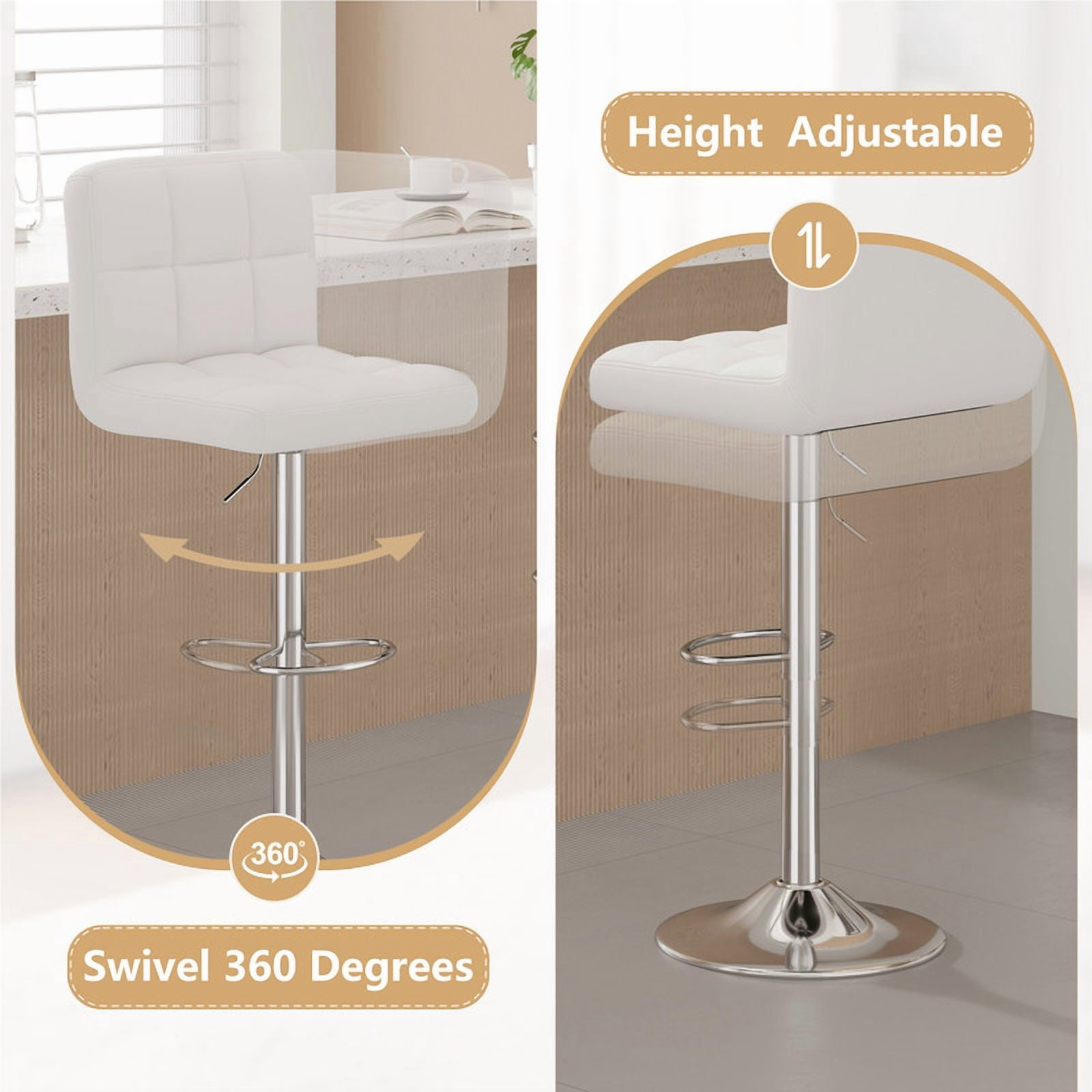 Daluvenix Swivel Bar stools set of 2 Modern PU Leather Barstools with Midback, Adjustable Counter Height Bar Chairs for Kitchen Island, White