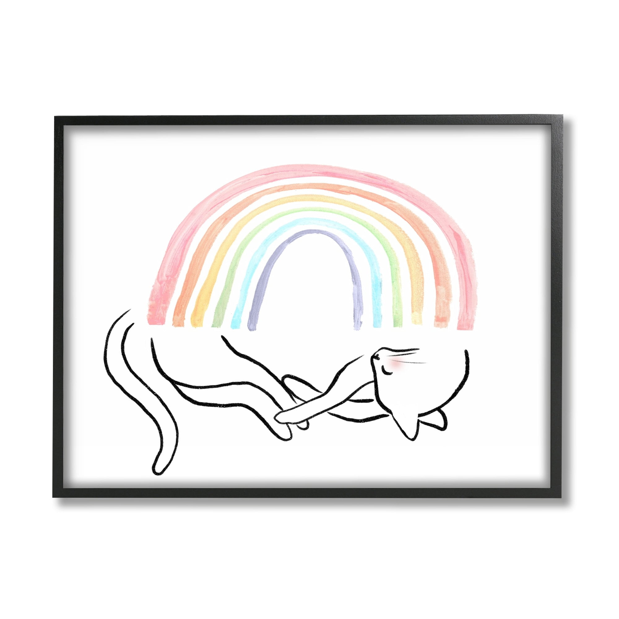 Stupell Industries Sleeping Cat Rainbow Pet Animals & Insects Painting White Framed Art Print Wall Art