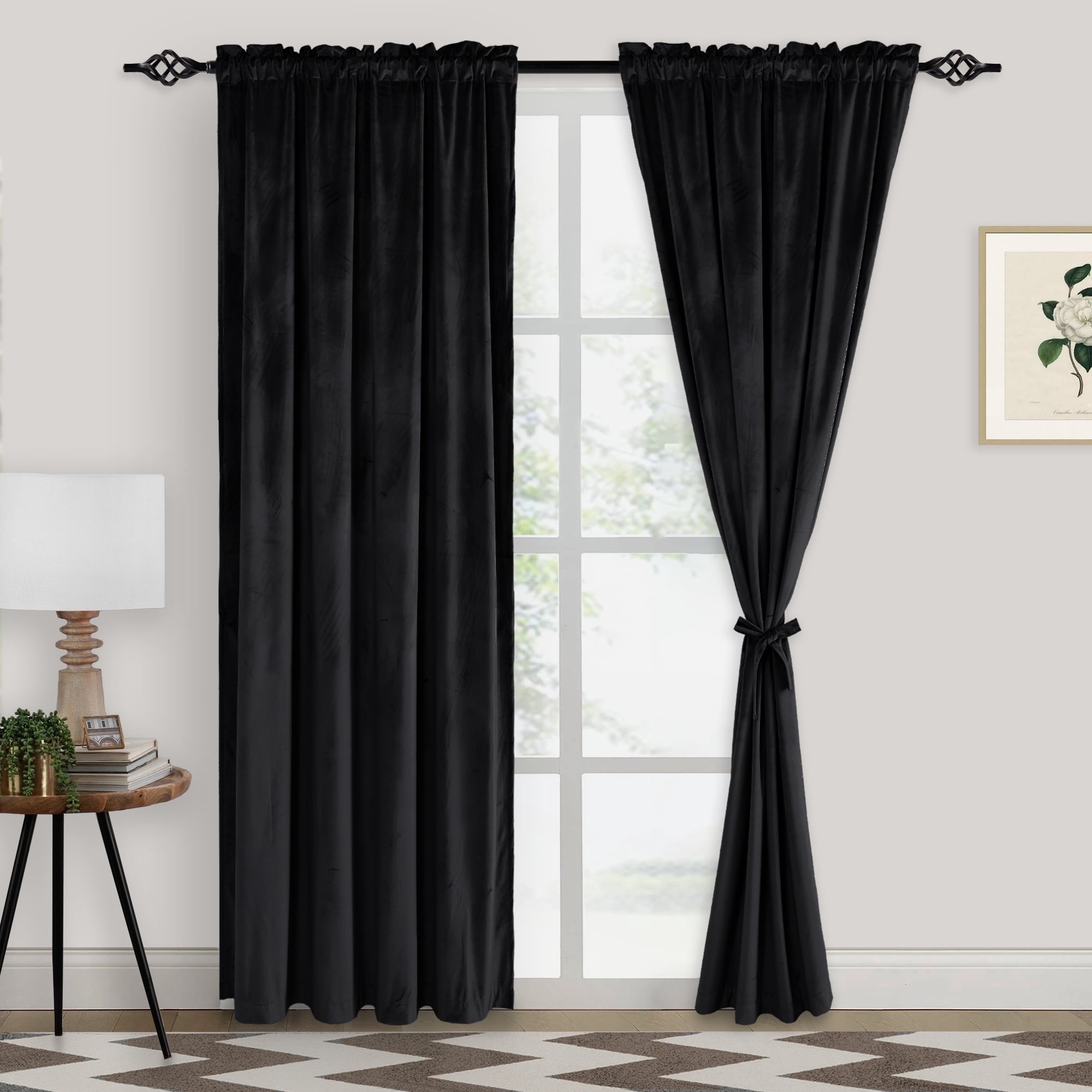 XWZO Black Velvet Curtains 84 inches, Blackout Curtains for Bedroom Living Room, Rod Pocket Room Darkening Drapes, 2 Panels, 52"W x 84"L