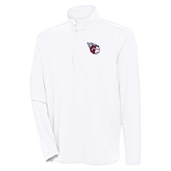 Men's Antigua  White Cleveland Guardians Hunk Quarter-Zip Pullover Top