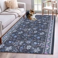 thumbnail image 2 of Navy Blue Floral Area Rugs Collection 4'x6', Ethnic Tribe Abstract Art Flowers Non Slip Indoor Rectangle Throw Runner Rug Floor Mat Carpet for Living Room Dining Table Bedroom Nursery, 2 of 9