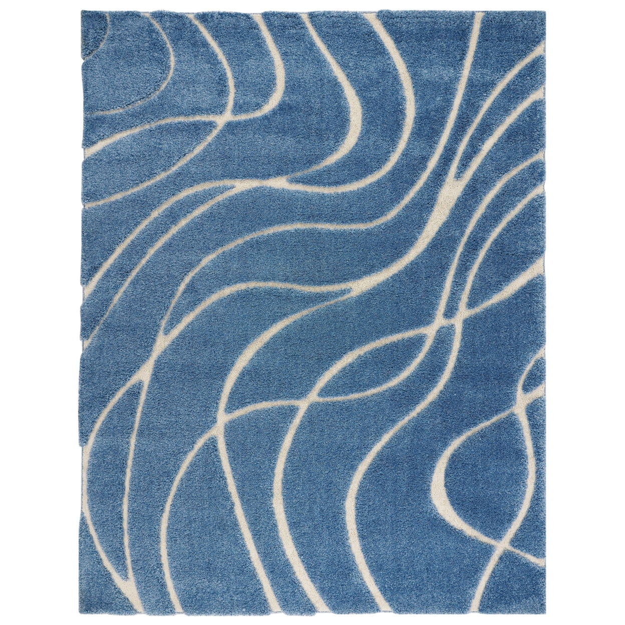 SAFAVIEH Florida Tamzen Abstract Shag Runner Rug, Light Blue/Cream, 2'3" x 7'