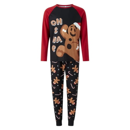 

Sunisery Christmas Pajamas for Family Long Sleeve Gingerbread Man Print Tops + Pants Set