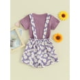 thumbnail image 5 of Musuos Kid Girl Summer Outfit 12 18 24M 3 4 5T Solid Color Ribbed Short Sleeve Crew Neck T-Shirt with Daisy Print Overall Shorts Set, 5 of 10
