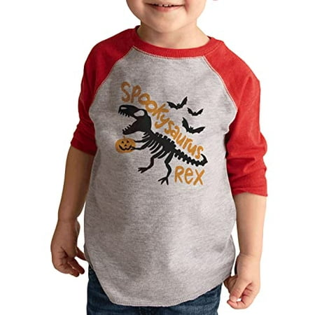 

7 ate 9 Apparel Kids Happy Halloween Shirts - Dino Spookysaurus Rex Dinosaur - Red Shirt 4T