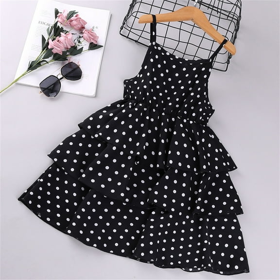 Cute Dresses for Girls Size 3-12 Toddlers Kids Spaghetti Strap Layered A-Line Elastic High Waisted Polka Dot Printed Birthday Party Midi Dress