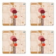 thumbnail image 1 of Retro Coaster Set of 4, Colorful Trees and Butterflies Round Edged Squares Funky Spring, Square Hardboard Gloss Coasters, Standard Size, Dried Rose Scarlet, by Ambesonne, 1 of 2