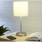 Mainstays 19 Modern Silver Stick Lamp with White Fabric Shade and USB Port