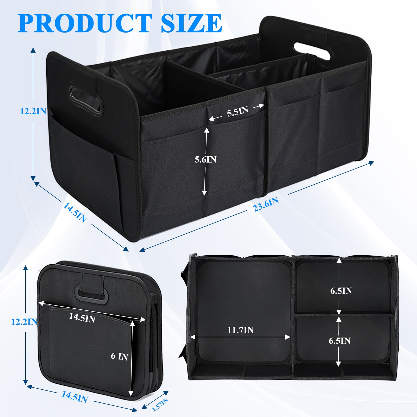 cyrico Car Trunk Organizer, Large Capacity Car Trunk Storage Organizer with Handle for Any Cars and SUV, Black Collapsible Multi-Compartment Organizer