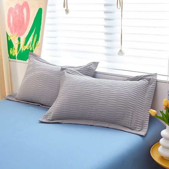 Zhuge 3Pcs Washed cotton seersucker pillowcase with wide edge Start your dream night with this comfortable, breathable pillowcase 18.9x29.13inch,Light gray