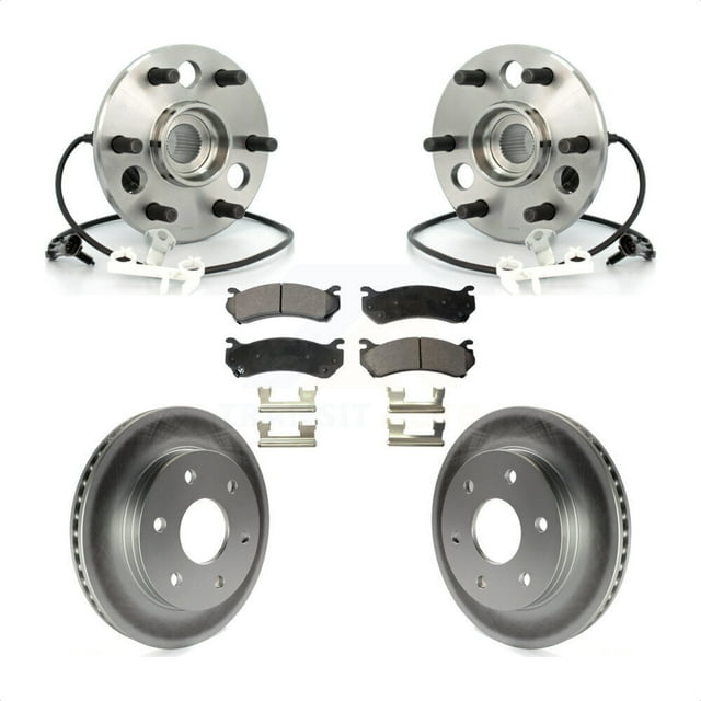 Transit Auto Front Hub Bearing Assembly Coated Disc Brake Rotors and Semi-Metallic Pads Kit for Car 2000 Chevrolet Tahoe Z71 with 4WD with Rear Brakes KBB-103780