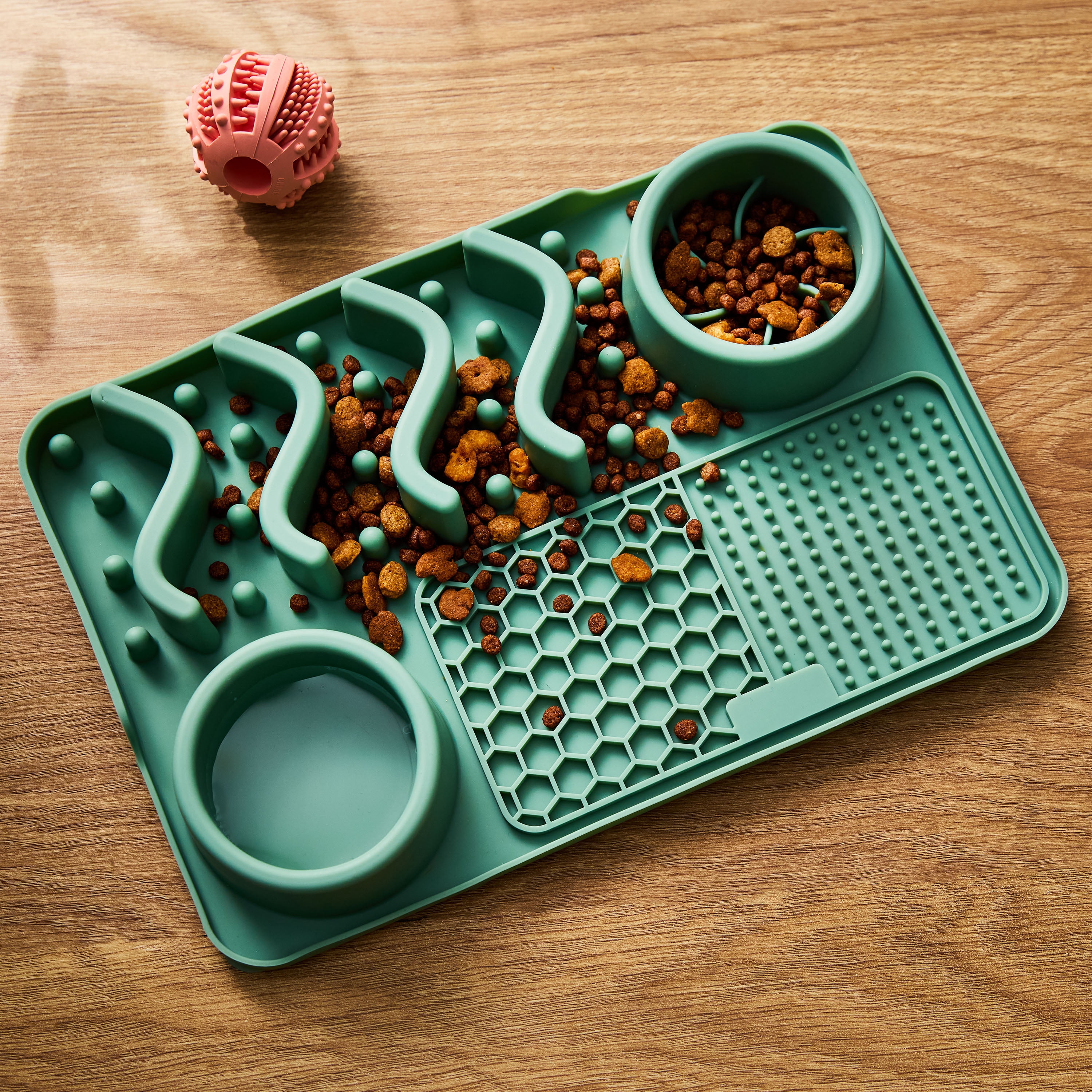 Vibrant Life Silicone Slow Feeder Compartment Pet Mat, Sage Green, 12" x 8"