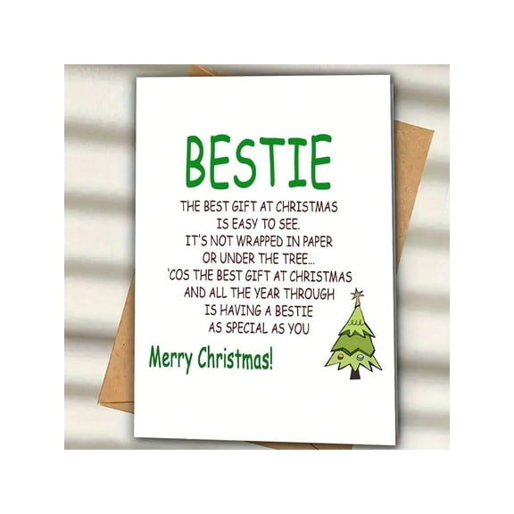 Bestie Christmas Card – Heartwarming "Best Gift at Christmas" Design – Blank Inside, Envelope Included – Perfect Holiday Card for Best Friends
