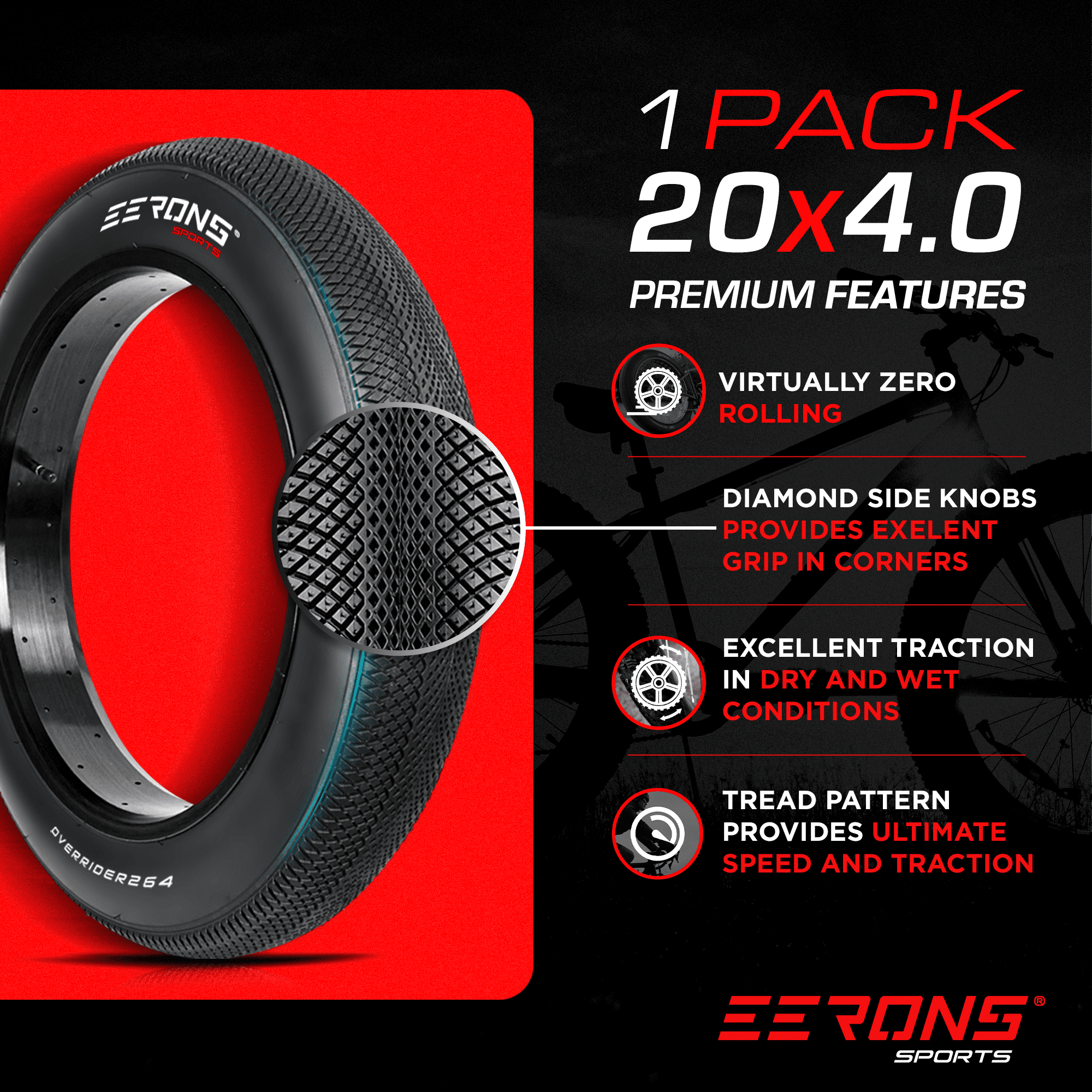 Bicycle Fat Tire 20x4 Compatible with E-Bikes and Tricycles, Great Performance on Urban, Street, and Mountain. Puncture-Resistant Technology