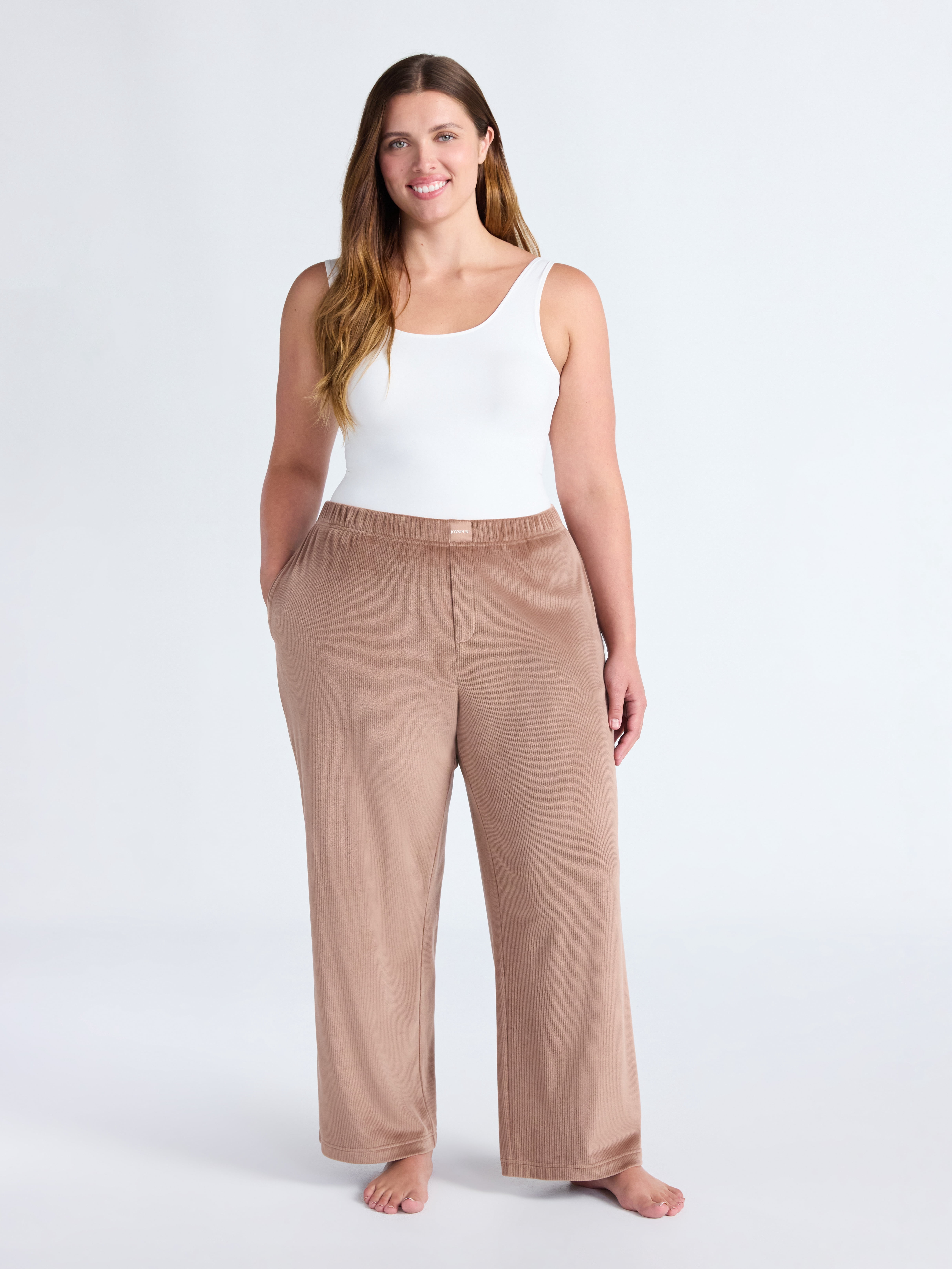 Joyspun Women's Velour Wide-Leg Sleep Pants, Size XS-3X