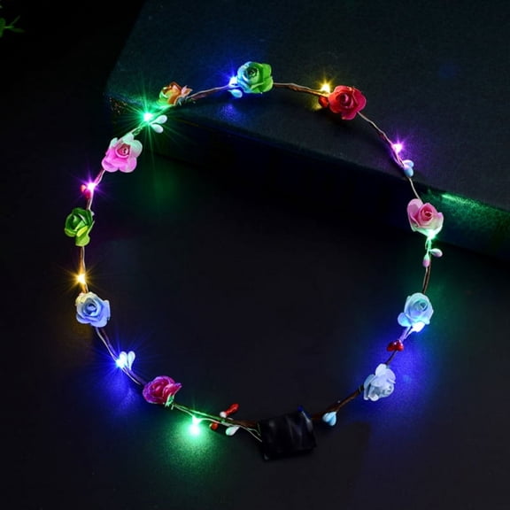 Women Girls LED Light Up Flower Headband Flashing Glowing Crown Masquerade Party Hair Wreath Hairband Luminous Garlands