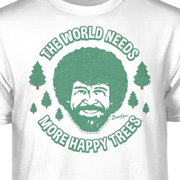 Teelocity Bob Ross The World Needs More Happy Trees Graphic T-Shirt (Large - Standard Fit, White)