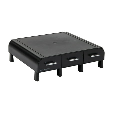 Mind Reader - Monitor Stand, Laptop Riser, Desktop Organizer, Storage Drawer, Office, Plastic, 13.5"L x 13"W x 4"H - Black
