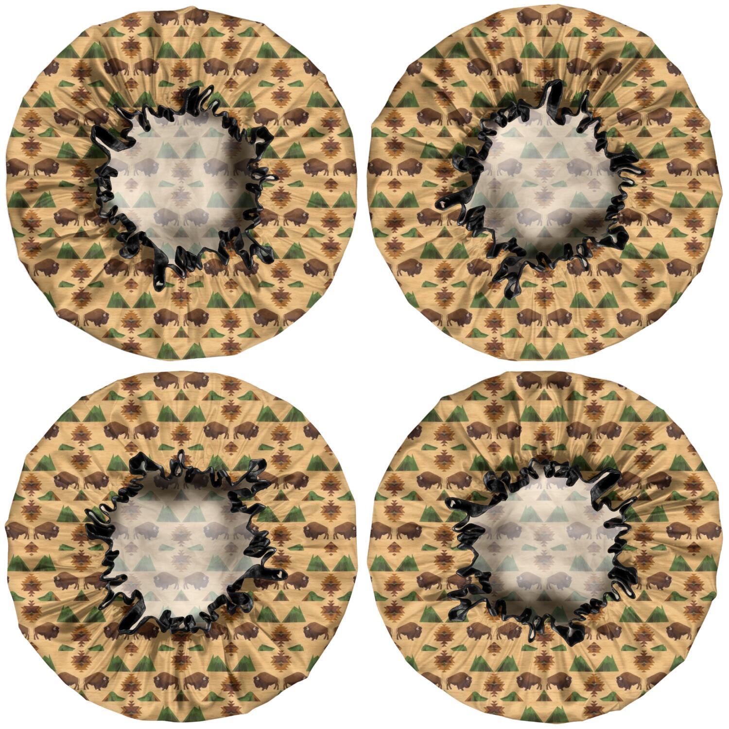 Shower Caps,Beige Buffalo Pattern Waterproof Shower Cap for Women 4 Pieces,Double Reusable Hair Cover for Shower PEVA Elastic Stretch Hem