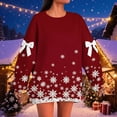 thumbnail image 2 of Women's Christmas Oversized Sweatshirt - Bow Accent Snowflake Star Pocket Hoodie, Festive Drawstring Pullover for Holiday Parties/Daily Wear, 2 of 6