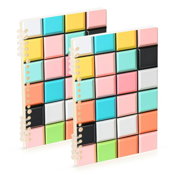FORMRS 1-Subject Spiral Notebook 8" x 5" College Ruled 60 Refillable Sheet A5 Hard Cover, 2 Pack, Colorful Checkered Pattern