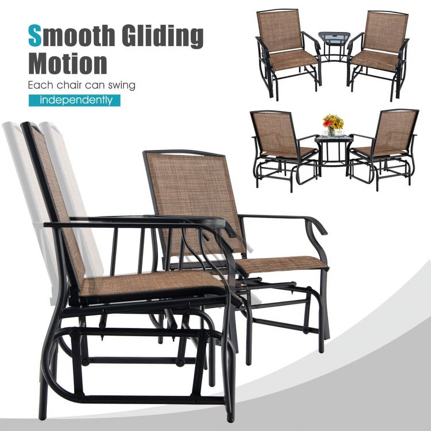 Aimee Lii Patio Conversation Sets, Double Swing Glider Rocker Chair Set with Glass Table, Brown