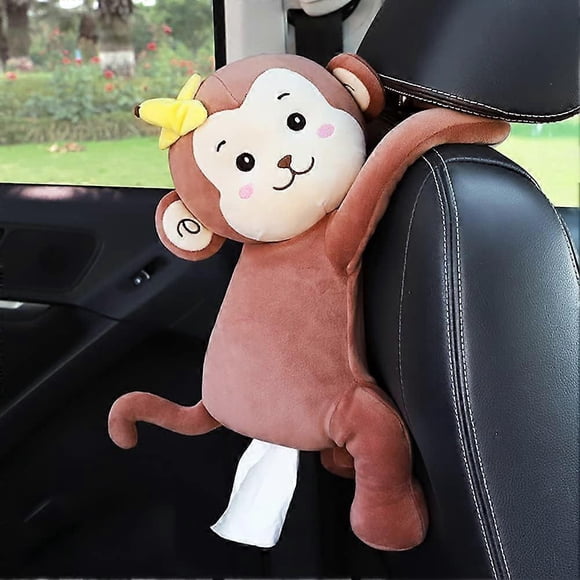 Banana Monkey Plush Tissue Box Cover for Car, Home, Decorative Holder/Organizer for Bathroom Countertop, Bedside Tables, Desk, Car Interior Accessorie