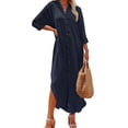 thumbnail image 1 of Innerwin Robe Chemise Manches Longues Dames Été Plage Robe d'Été Vacances Boutonnée Hawaïenne Maxi Robes Bleu Foncé m, 1 of 3