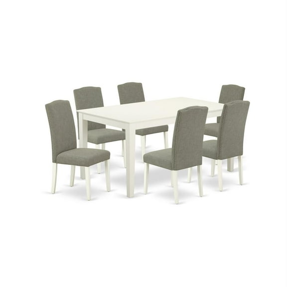 East West Furniture Dining Room Set Linen White, CAEN7-LWH-06