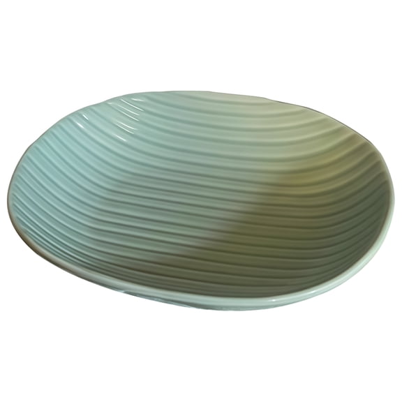 Mint Green Oval Ceramic Deep Plate, Dinnerware, Japanese Line Design, Dishwasher and Microwave Safe, Versatile Plate for Salads, Desserts, Suitable for Home and Restaurant Use