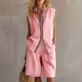 thumbnail image 2 of mihongmao Country Concert Outfits for Ladies Vacation Sets Women's Casual 2 Piece Outfit Long Sleeve Button Down Cardigan and Loose Wide Leg Cargo Pants with Pockets Tracksuit Set Pink XL, 2 of 6
