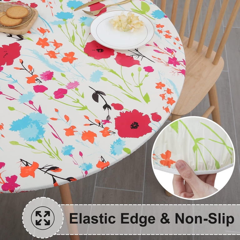 decorUhome Round Waterproof Fitted Tablecloth, Elastic Edge photo 2