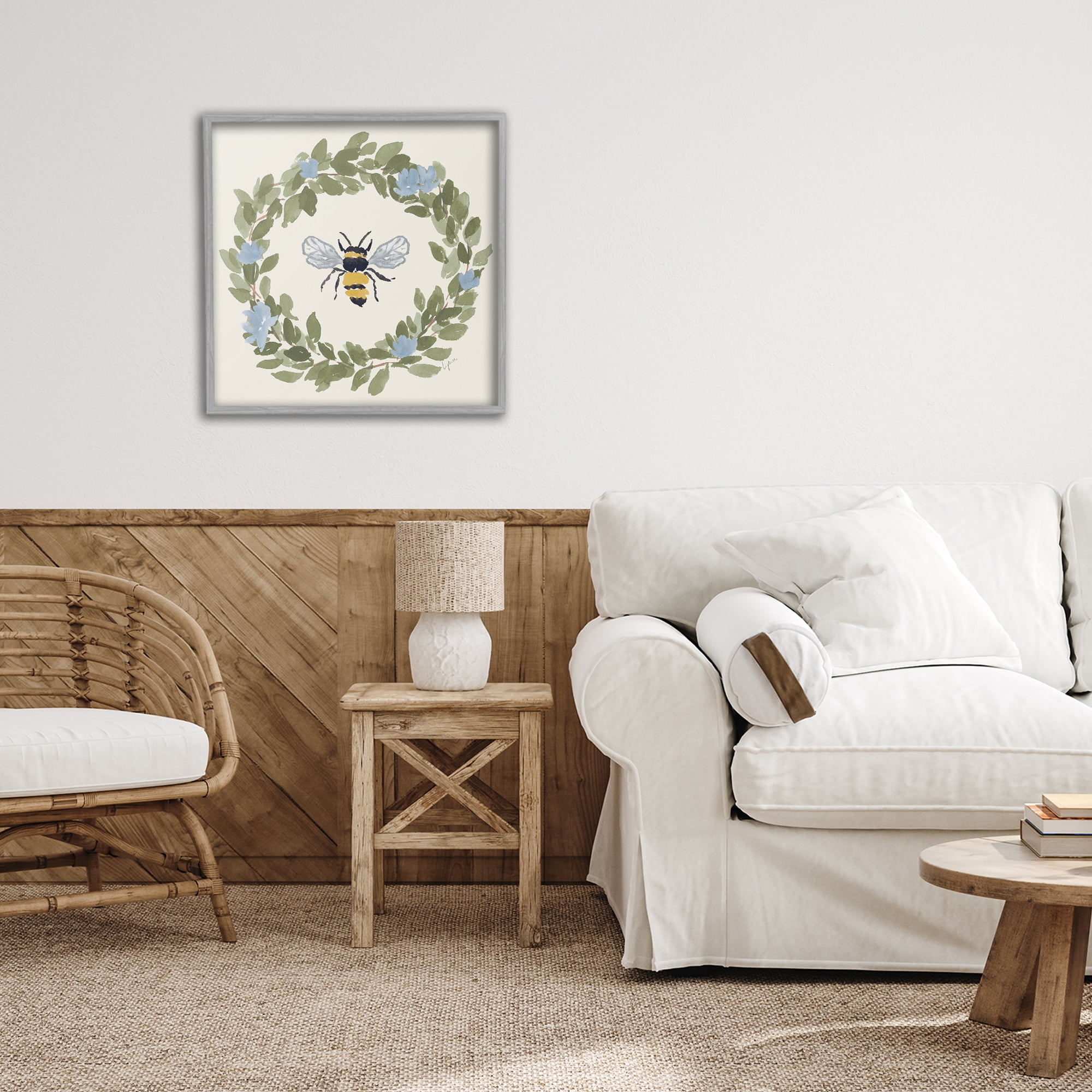 Stupell Industries Bee Celebration Wreath Gray Framed Giclee Art, design by Lucille Price