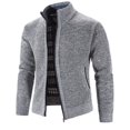 thumbnail image 3 of Mens Winter Knitted Sweater Casual Stand Collar Long Sleeve Full Zip Fleece Plaid Lined Coats With Zipper Pockets, 3 of 7