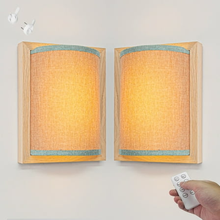 Kiven Battery Operated Wall Sconces with Remote Control,3 Colors Changing,Rechargeable Wall Sconces,Set of 2 Dimmable Wall Lighting for Wall Decor, Brown Fabric