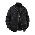 thumbnail image 2 of Men's Solid Color Zip Lapel Retro Workwear Jacket, Black, Size L, 2 of 5