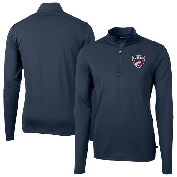 Men's-Cutter & Buck  Navy FC Dallas Big & Tall Virtue Eco Pique Recycled Quarter-Zip Pullover Top