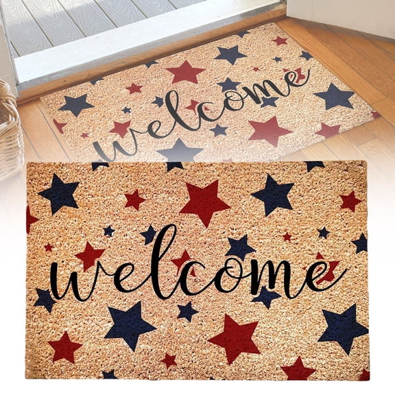 4th of July Coir Door Mat Outdoor 250 Anniversary USA Red White Blue Welcome Rug Patriotic Mat Non-Slip Independence Day Freedom Memorial Day Indoor Entrance Outside Porch Front Decor,16"x 24"(A)