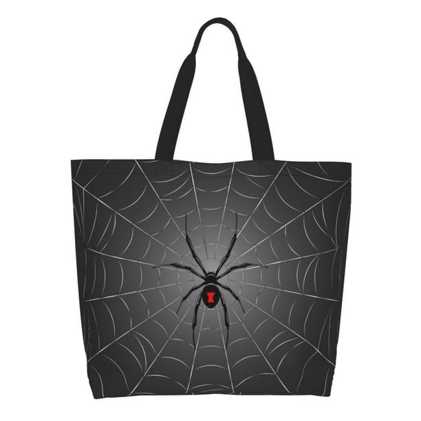 Easygdp Black Spider On Web Bolsas Tote para Mujer, Bolsos de Hombro para Viaje, Bolsos de Mano de Gran Capacidad para Compras y Trabajo
