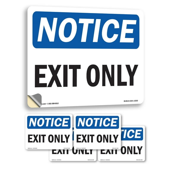 Exit Only OSHA Notice Vinyl Decal Label 24 Inch x 18 Inch - 5 Pack