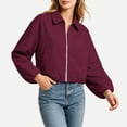 thumbnail image 5 of Perfectbot Women's Cropped Bomber Jacket with Relaxed Balloon Sleeves & Collar, Trendy Fall Outerwear, 5 of 8