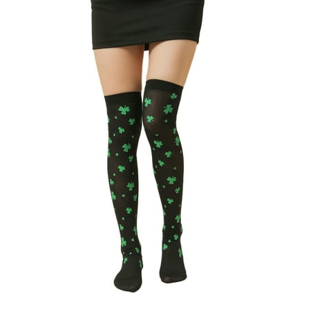 

TFFR Women s Knee-Length Socks Clover Print Ireland Festival Stockings for Ladies 68 cm/26.77 inches