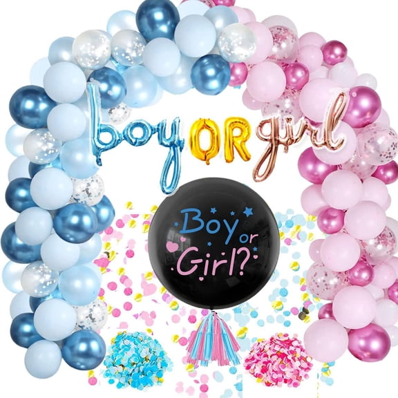 BIRLON Gender Reveal Balloon Decorations Kit, 36 Inch Black Boy or Girl Confetti Balloon, Metallic Blue and Pink Latex Balloons, Arch Garland Kit, Baby Shower Party Supplies